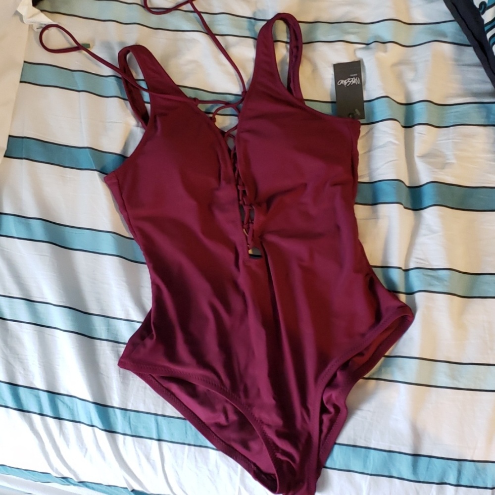 Plunge Lace up One Peice Swimsuit